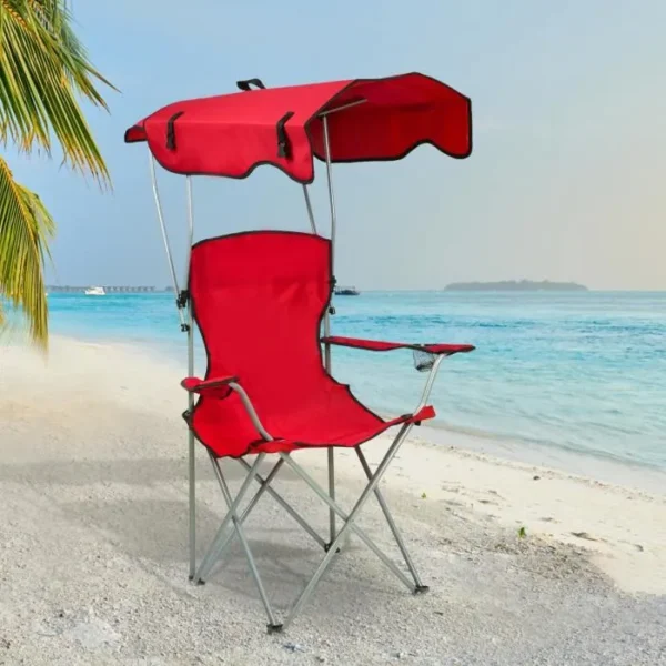 Folding beach chair with shade sun protection