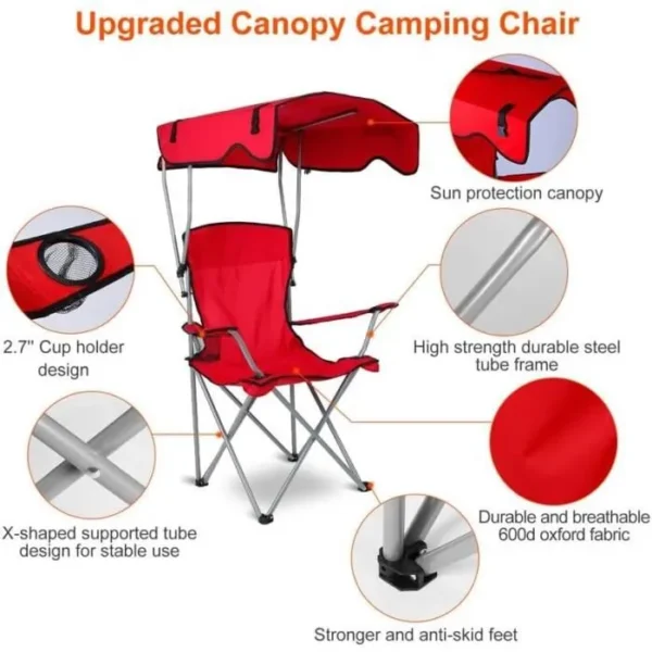 Folding beach chair with shade sun protection – Image 2